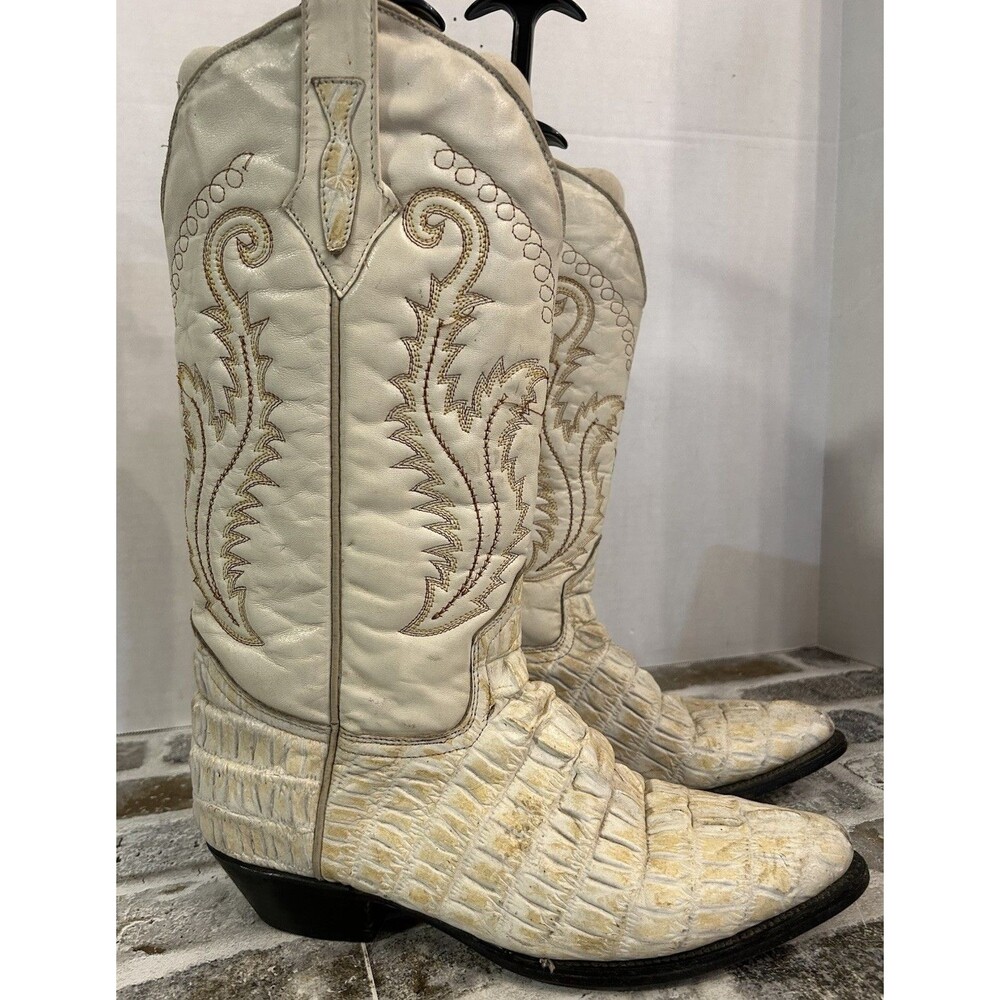 Vintage Western Cowboy Boots Exotic Crocodile Skin Embossed Leather Men7.5 Wm9.5
